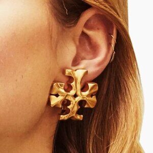 Tory Burch Gold Stud Roxanne Oversized Logo STUD Earrings 1.25"